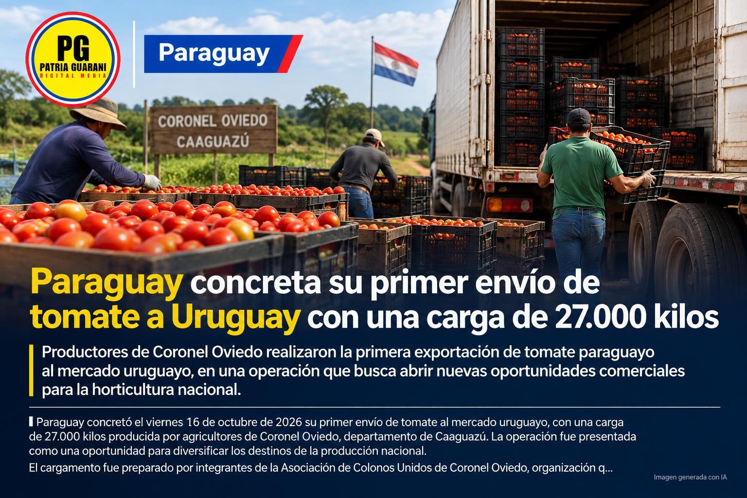 Paraguay concreta su primer envío de tomate a Uruguay con una carga de 27.000 kilos