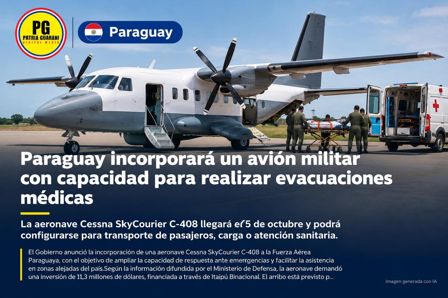 Paraguay incorporará un avión militar con capacidad para realizar evacuaciones médicas