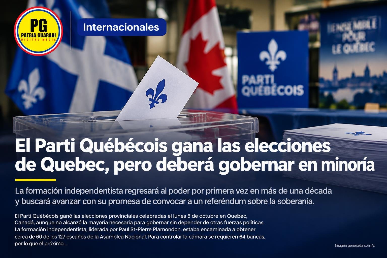 El Parti Québécois gana las elecciones de Quebec, pero deberá gobernar en minoría