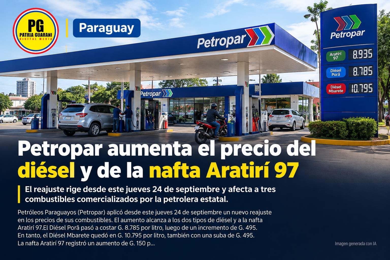 Petropar aumenta el precio del diésel y de la nafta Aratirí 97