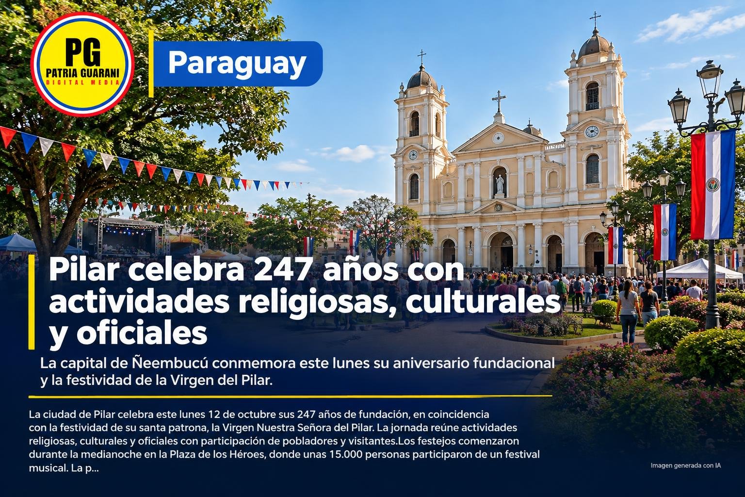 Pilar celebra 247 años con actividades religiosas, culturales y oficiales