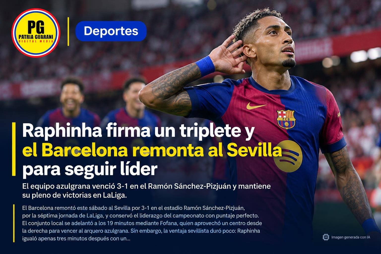 Raphinha firma un triplete y el Barcelona remonta al Sevilla para seguir líder
