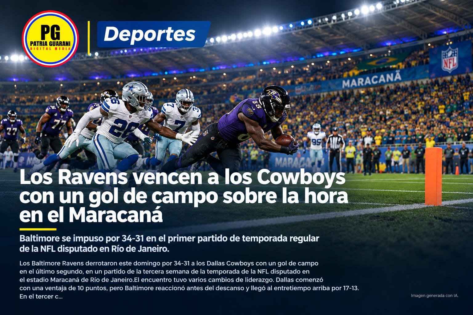 Los Ravens vencen a los Cowboys con un gol de campo sobre la hora en el Maracaná
