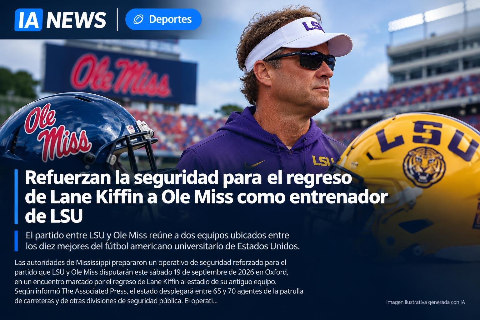 Refuerzan la seguridad para el regreso de Lane Kiffin a Ole Miss como entrenador de LSU
