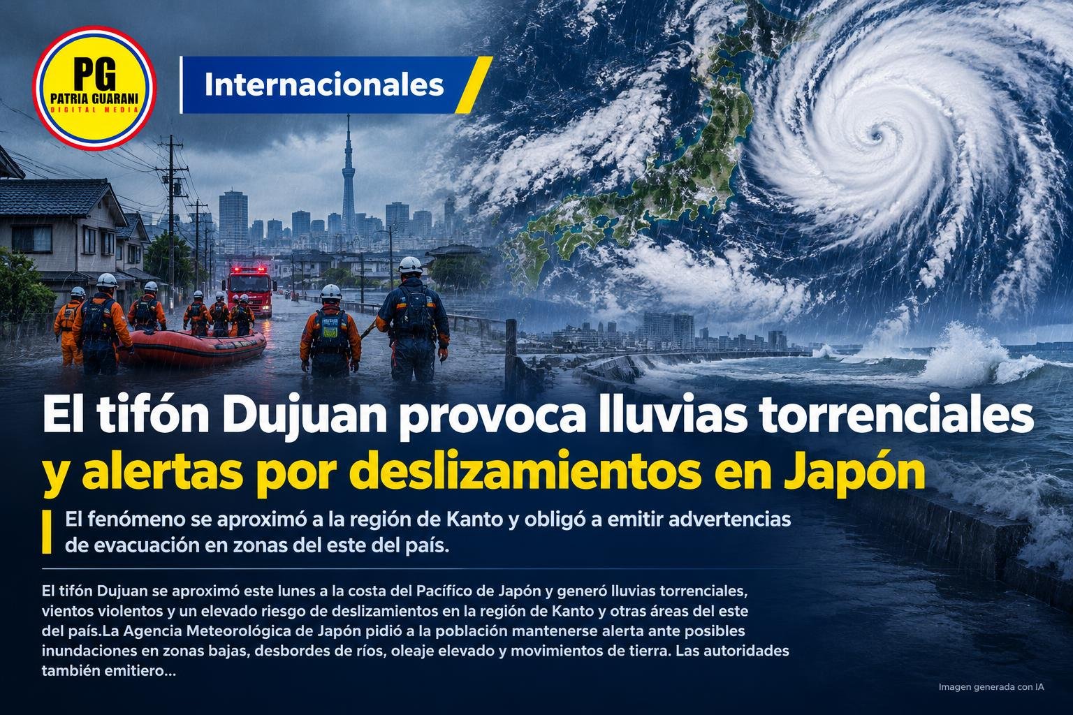 El tifón Dujuan provoca lluvias torrenciales y alertas por deslizamientos en Japón