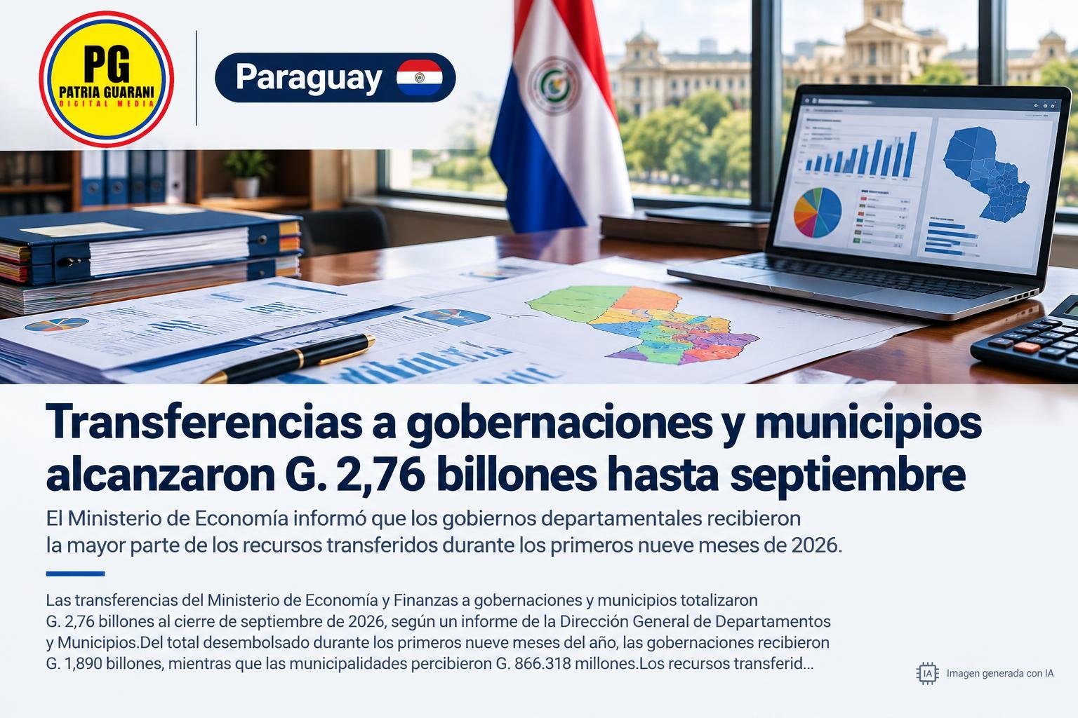 Transferencias a gobernaciones y municipios alcanzaron G. 2,76 billones hasta septiembre