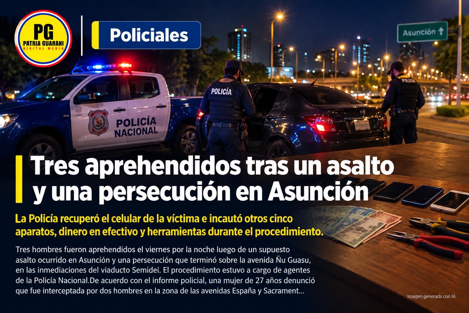 Tres aprehendidos tras un asalto y una persecución en Asunción