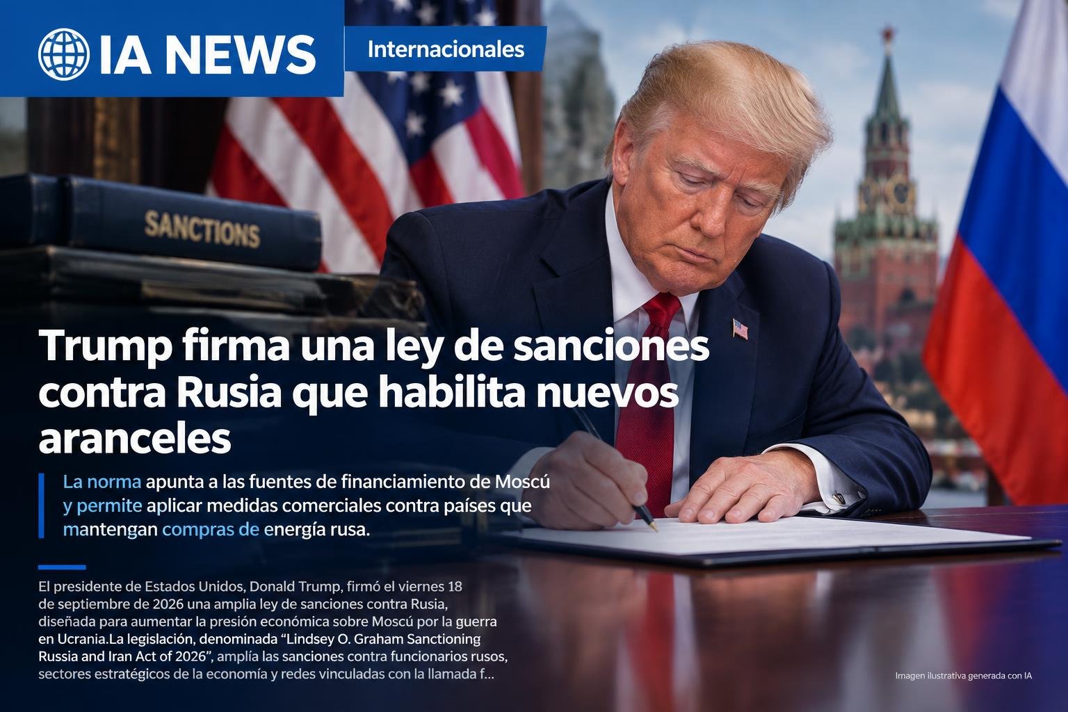 Trump firma una ley de sanciones contra Rusia que habilita nuevos aranceles