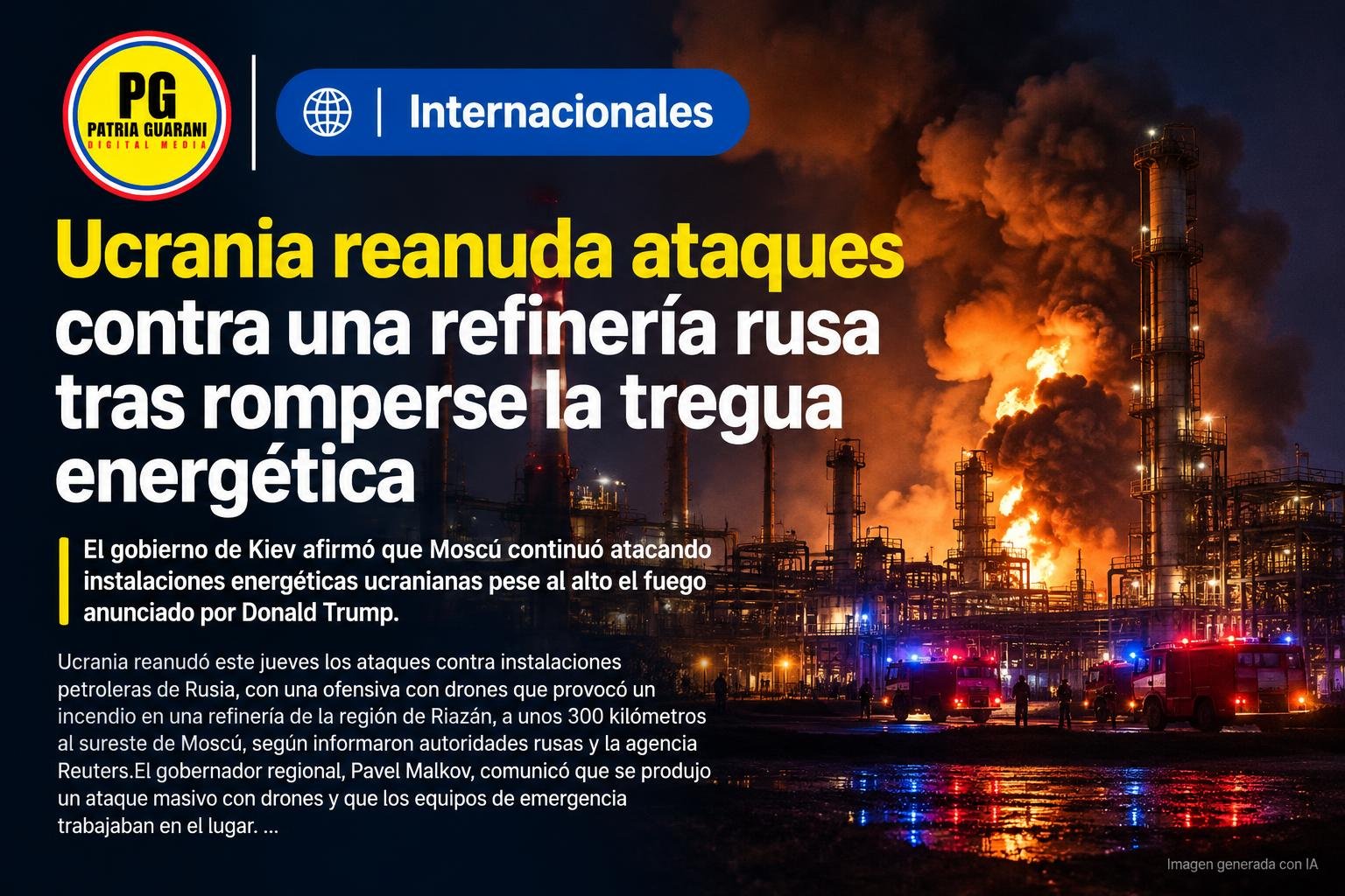 Ucrania reanuda ataques contra una refinería rusa tras romperse la tregua energética