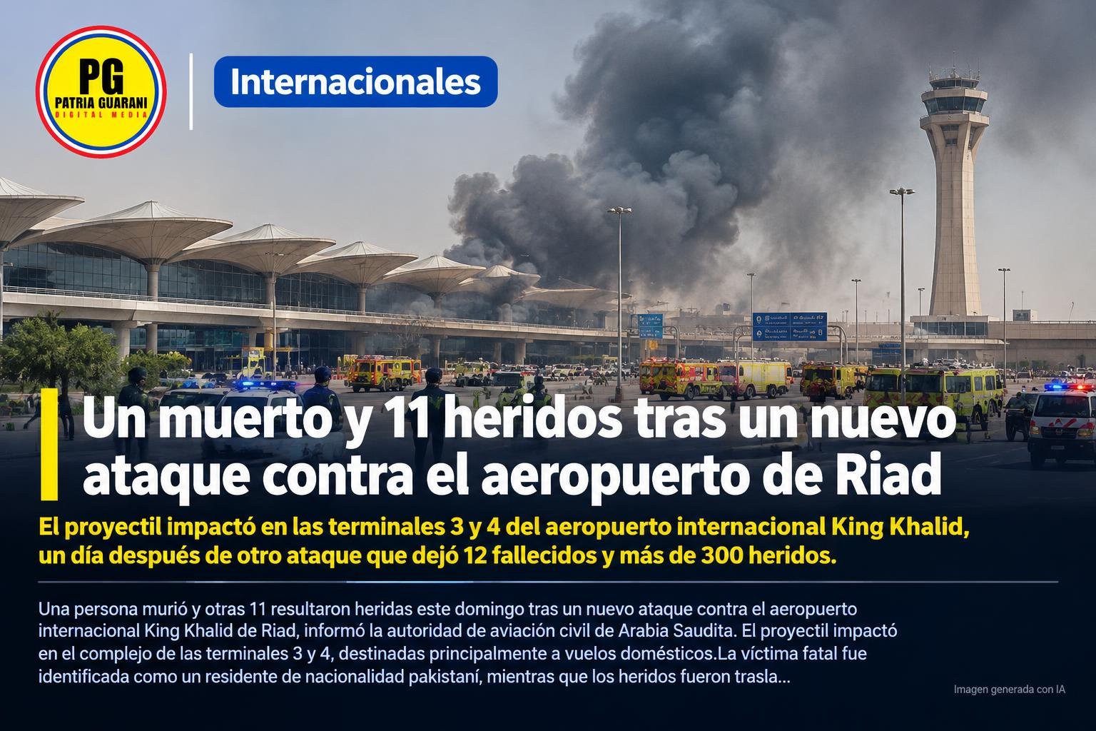 Un muerto y 11 heridos tras un nuevo ataque contra el aeropuerto de Riad